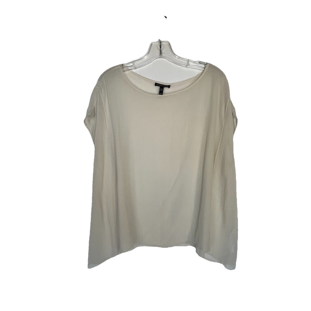 Eileen Fisher Women's Top 100% Silk Tunic Shirt Lightweight Sheer Cream Medium
